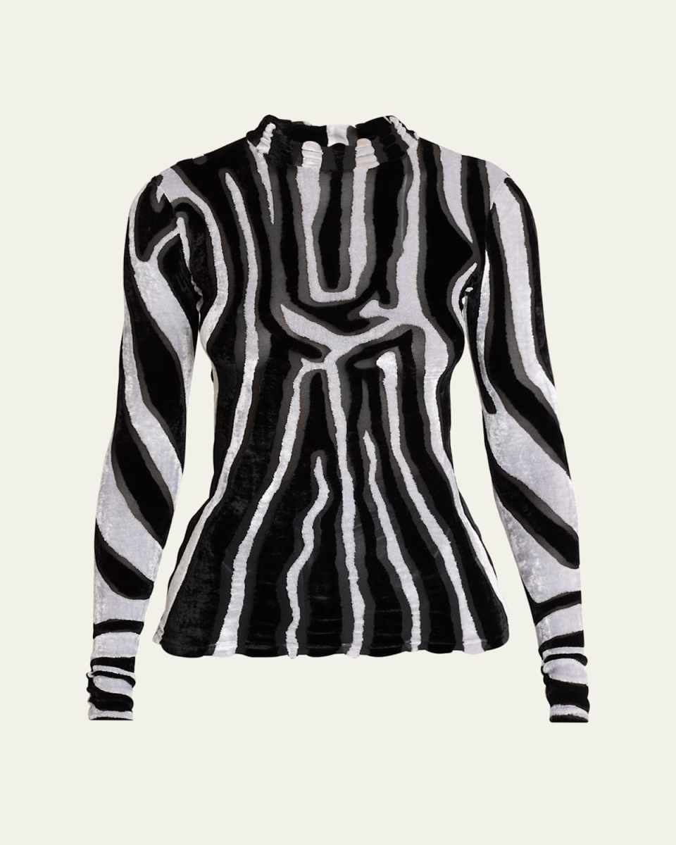 Zebra Velvet Burnout Long-Sleeve Top